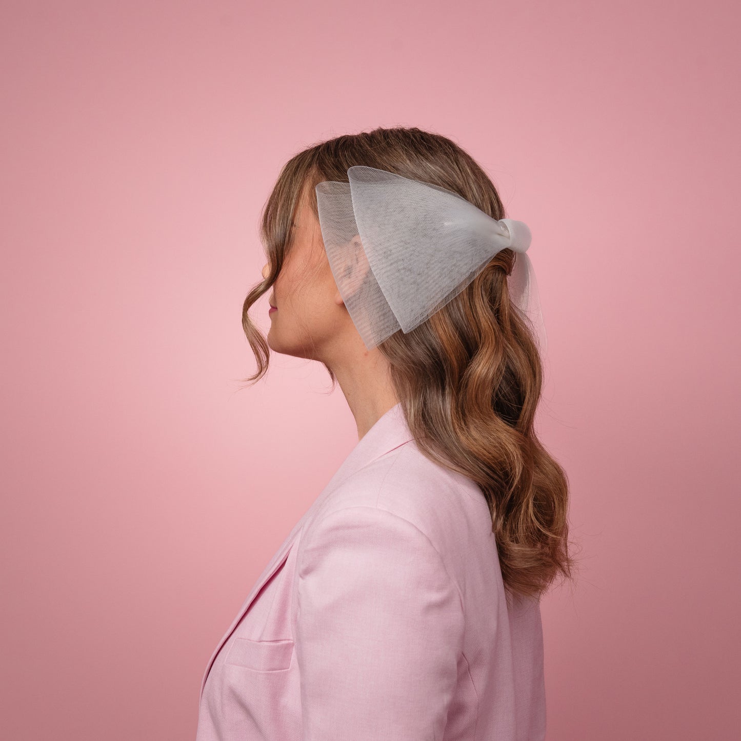 Margot back of the head white crinoline bow with comb Spring Racewear Headpiece