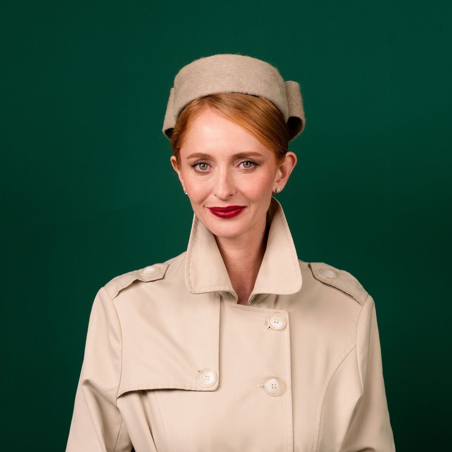 McPhee Cream Velour Felt Pillbox with bow Winter Racewear Headpiece