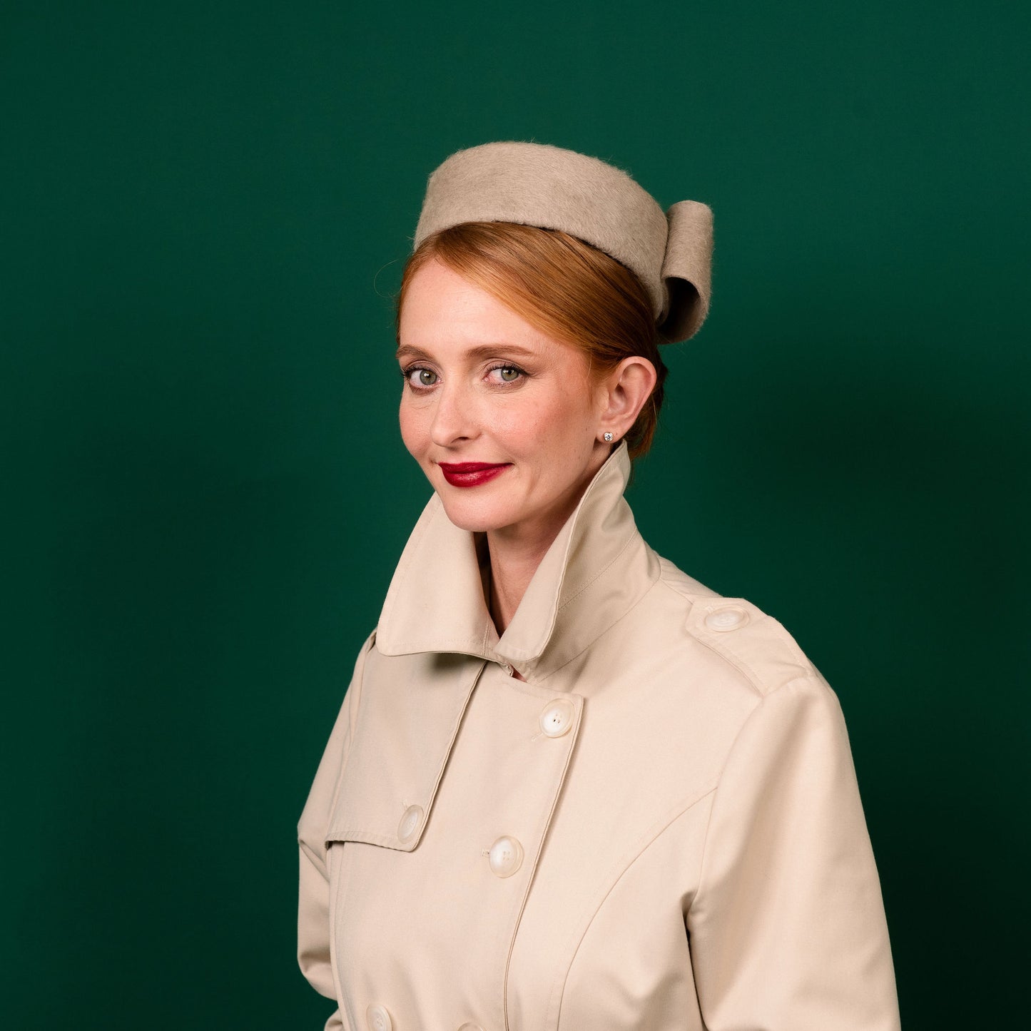 McPhee Cream Velour Felt Pillbox with bow Winter Racewear Headpiece