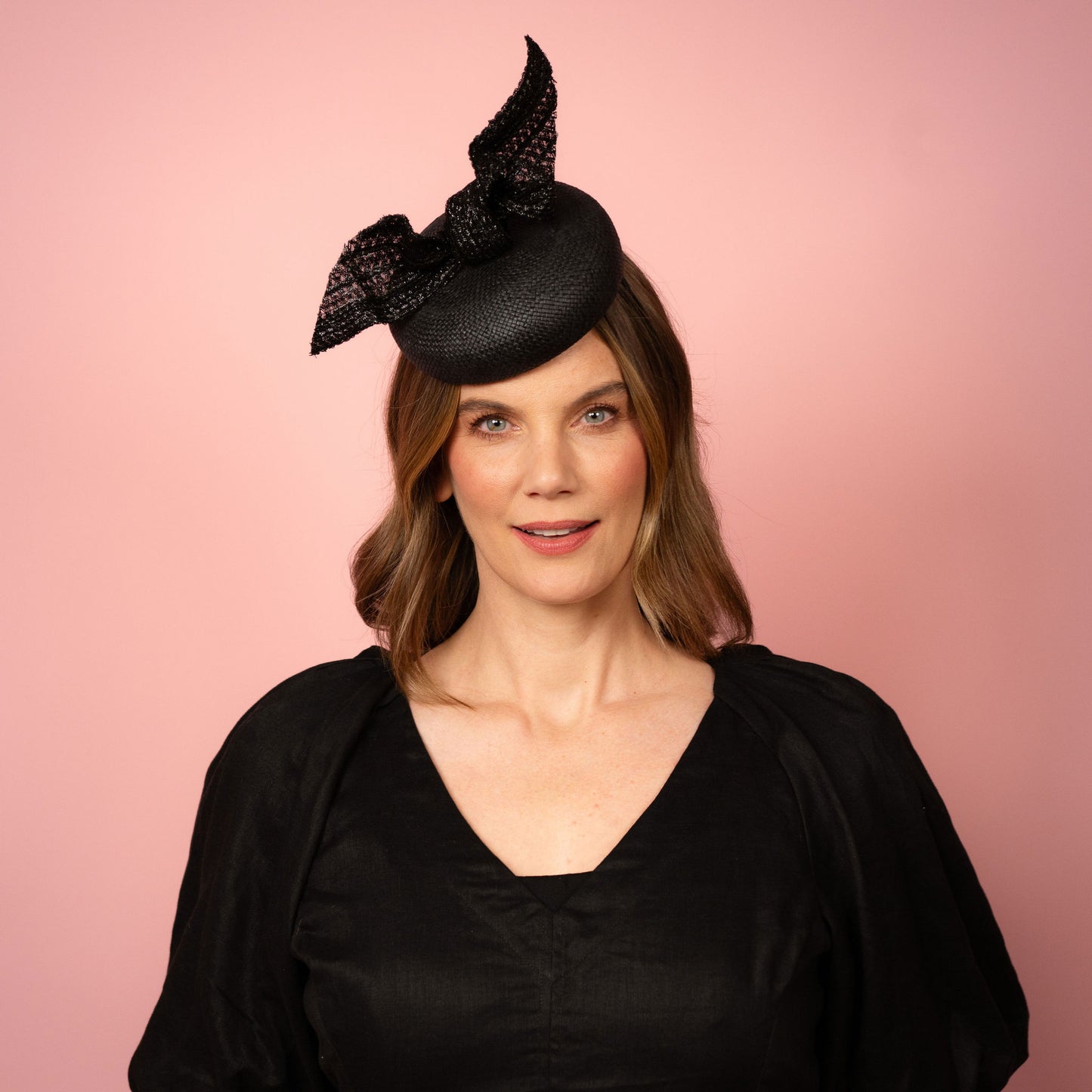 Michelle Beret with knot trim in Black Spring Racing Headpiece