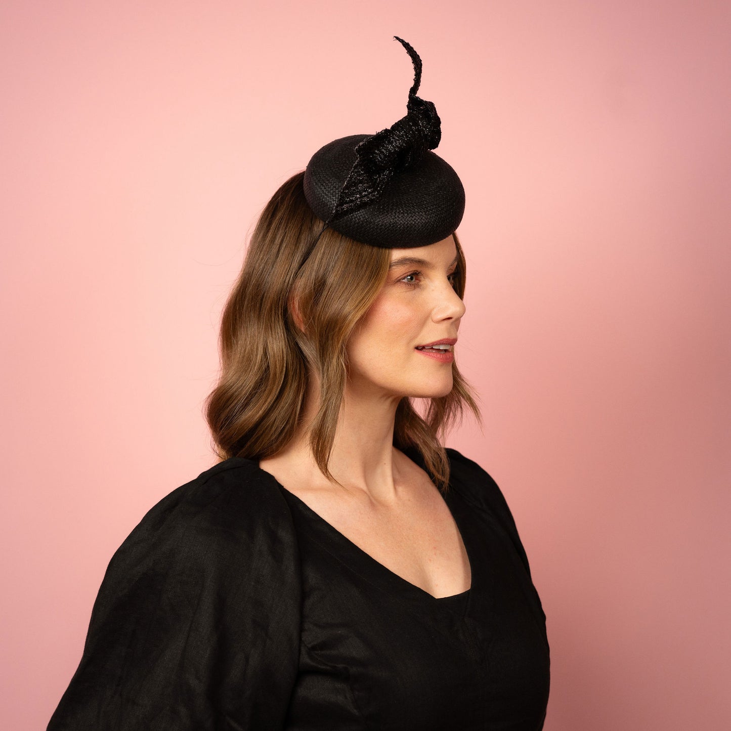 Michelle Beret with knot trim in Black Spring Racing Headpiece