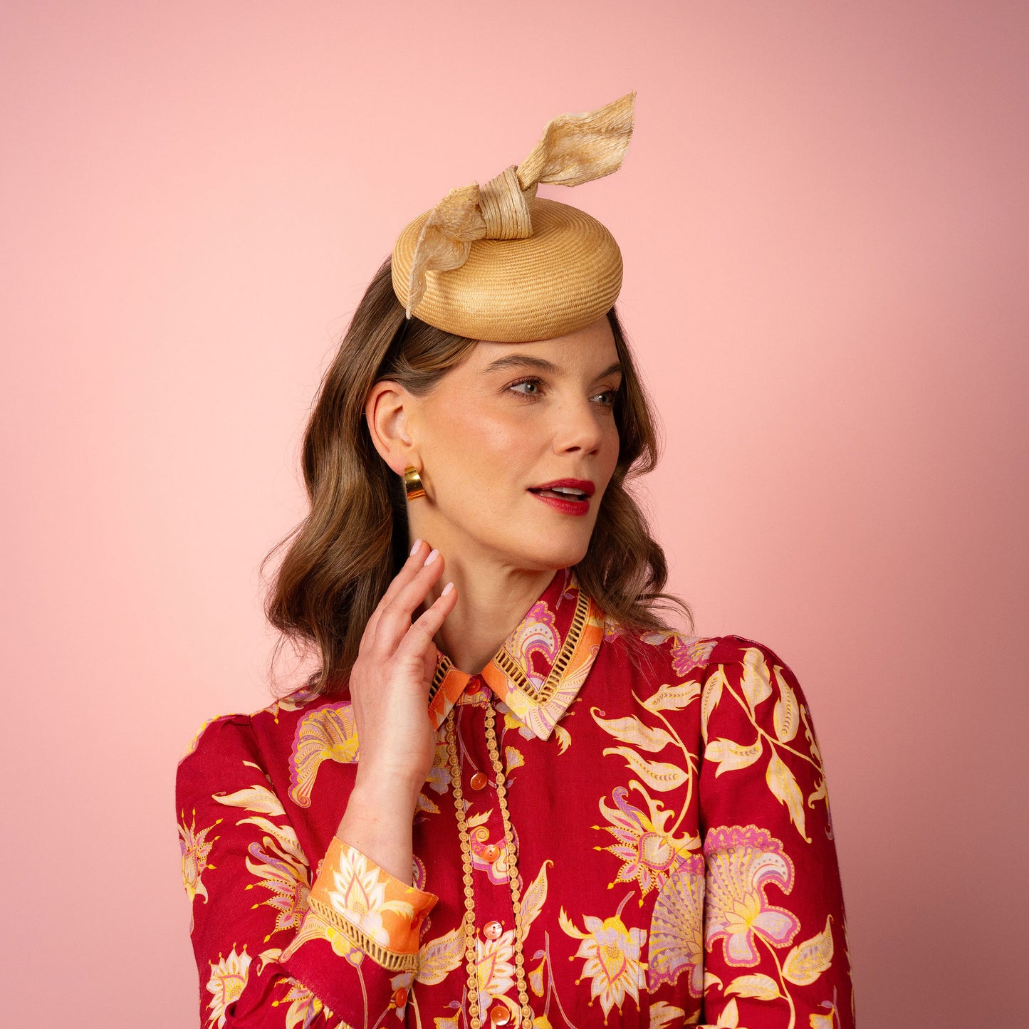 Michelle Beret with knot trim in Cream Spring Racing Headpiece