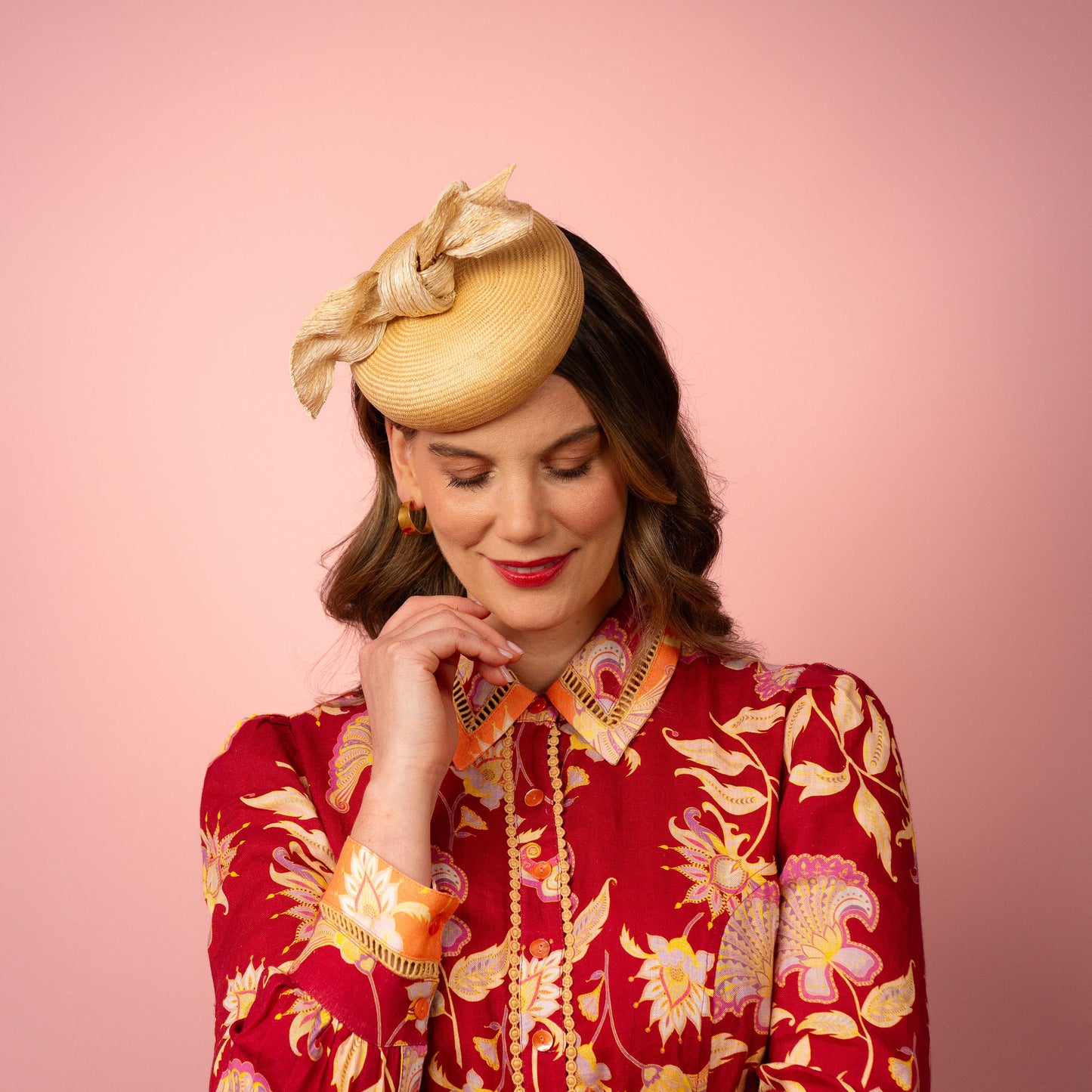 Michelle Beret with knot trim in Cream Spring Racing Headpiece