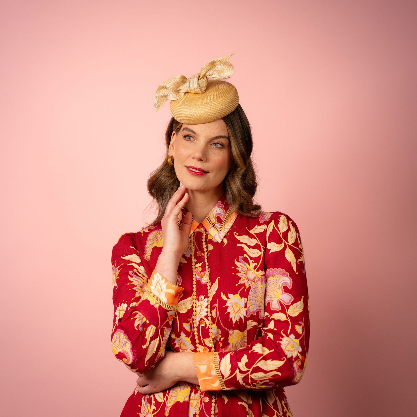 Michelle Beret with knot trim in Cream Spring Racing Headpiece