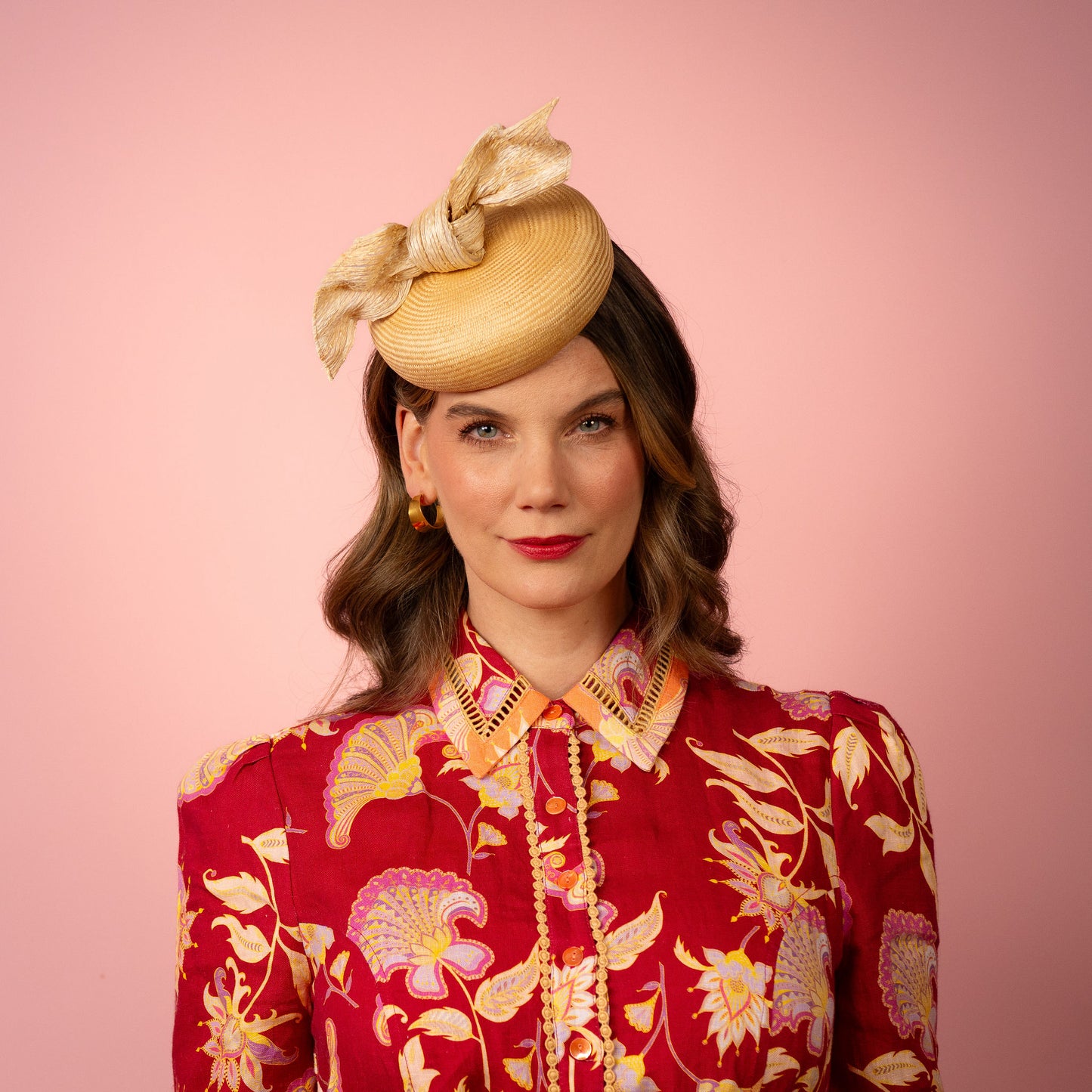 Michelle Beret with knot trim in Cream Spring Racing Headpiece