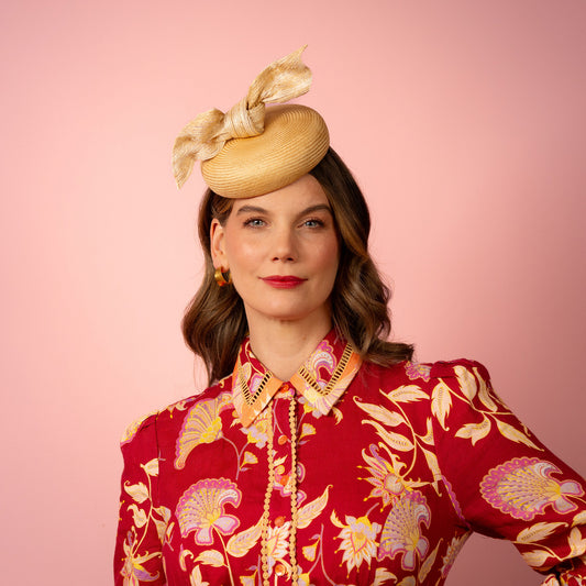 Michelle Beret with knot trim in Cream Spring Racing Headpiece