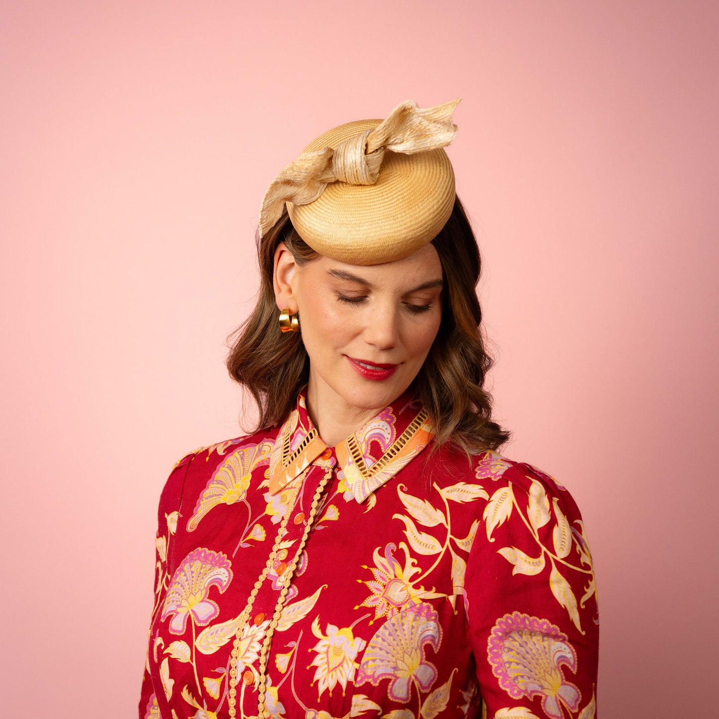 Michelle Beret with knot trim in Cream Spring Racing Headpiece