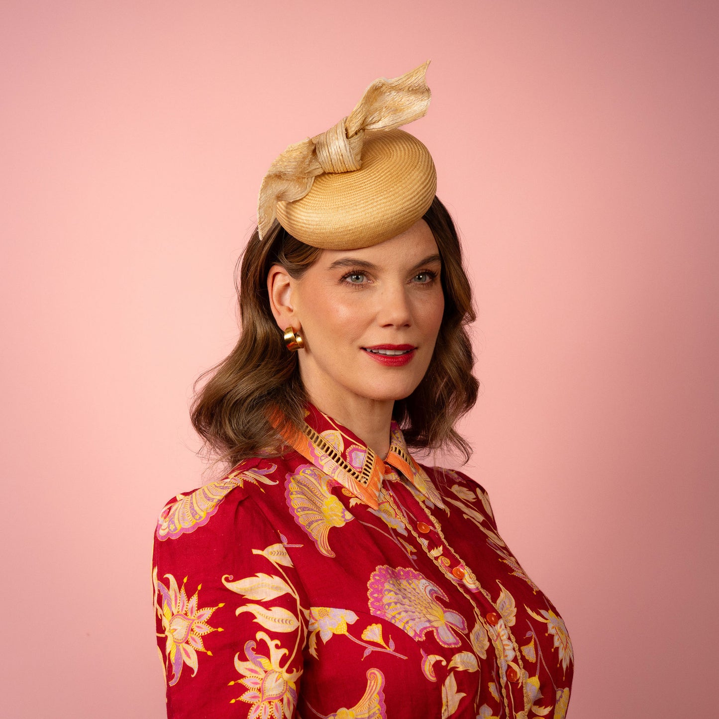 Michelle Beret with knot trim in Cream Spring Racing Headpiece