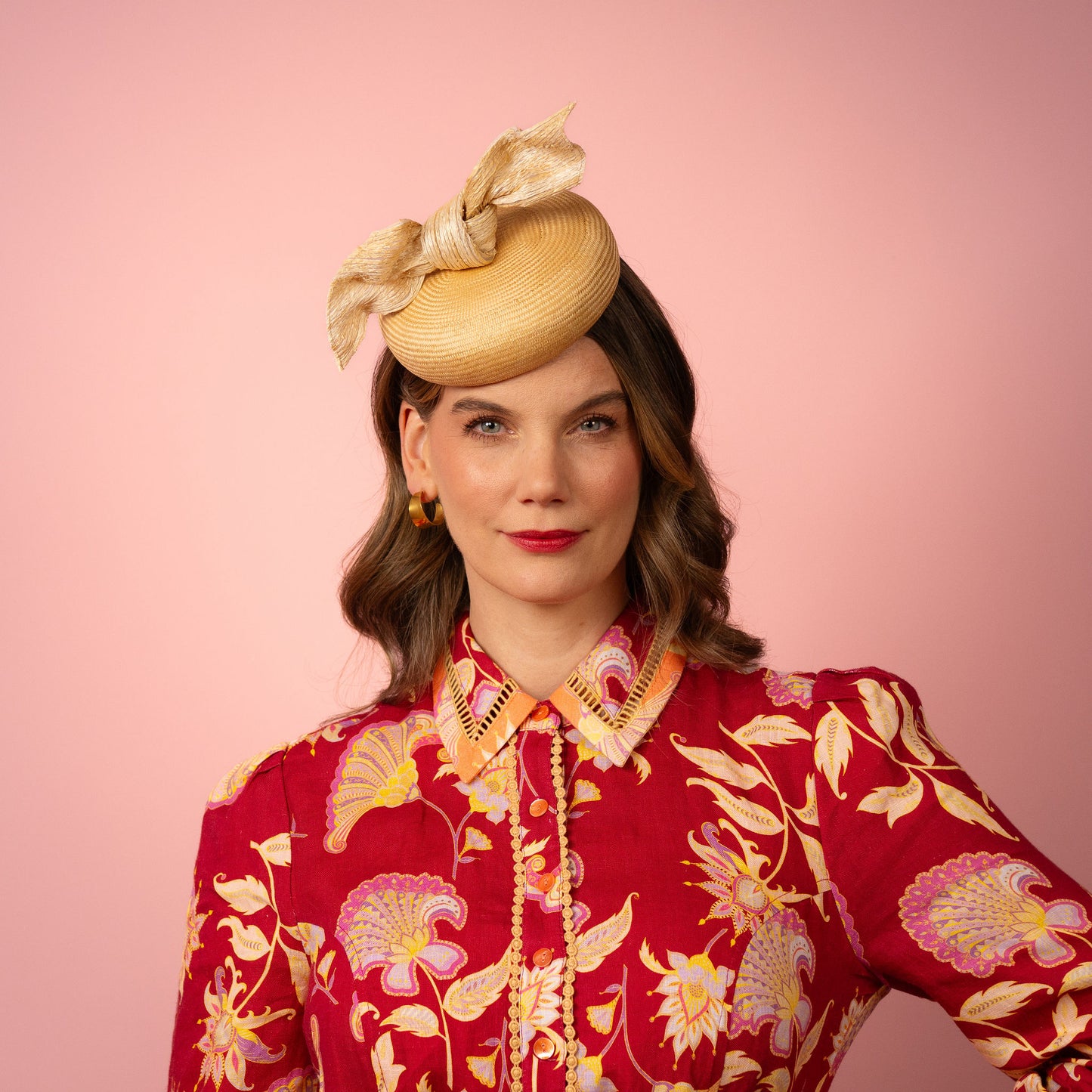 Michelle Beret with knot trim in Cream Spring Racing Headpiece