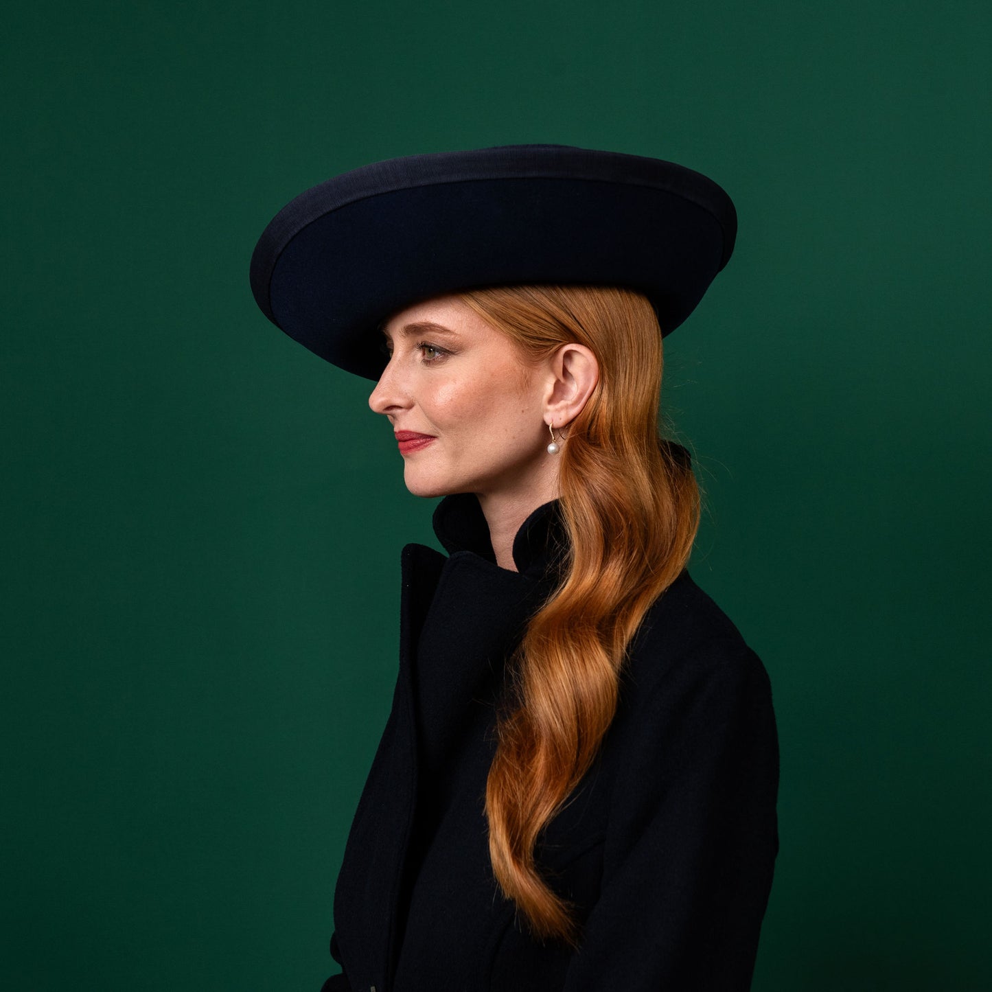 Mila Upturned Brimmed Felt Hat in Navy with Knotted Petersham Trim Winter Racewear Hat