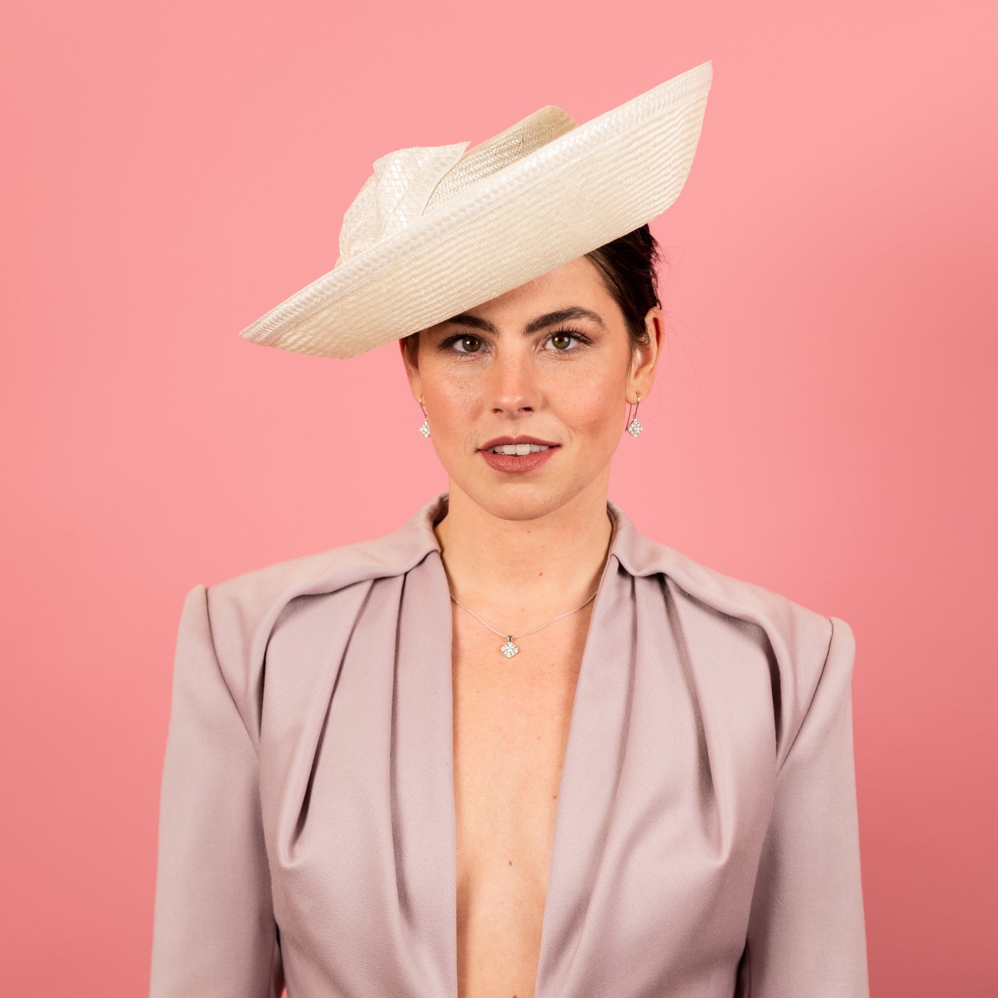 Mila Upturned Brimmed Straw Hat with Knotted Straw Braid Trim in Ivory