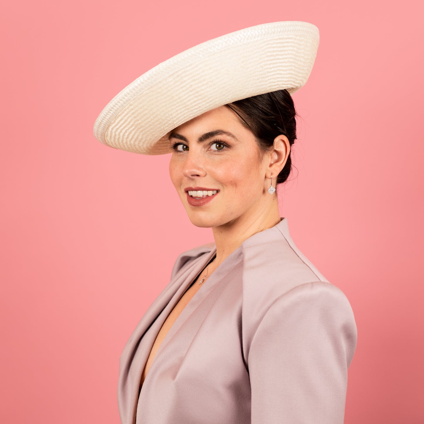 Mila Upturned Brimmed Straw Hat with Knotted Straw Braid Trim in Ivory