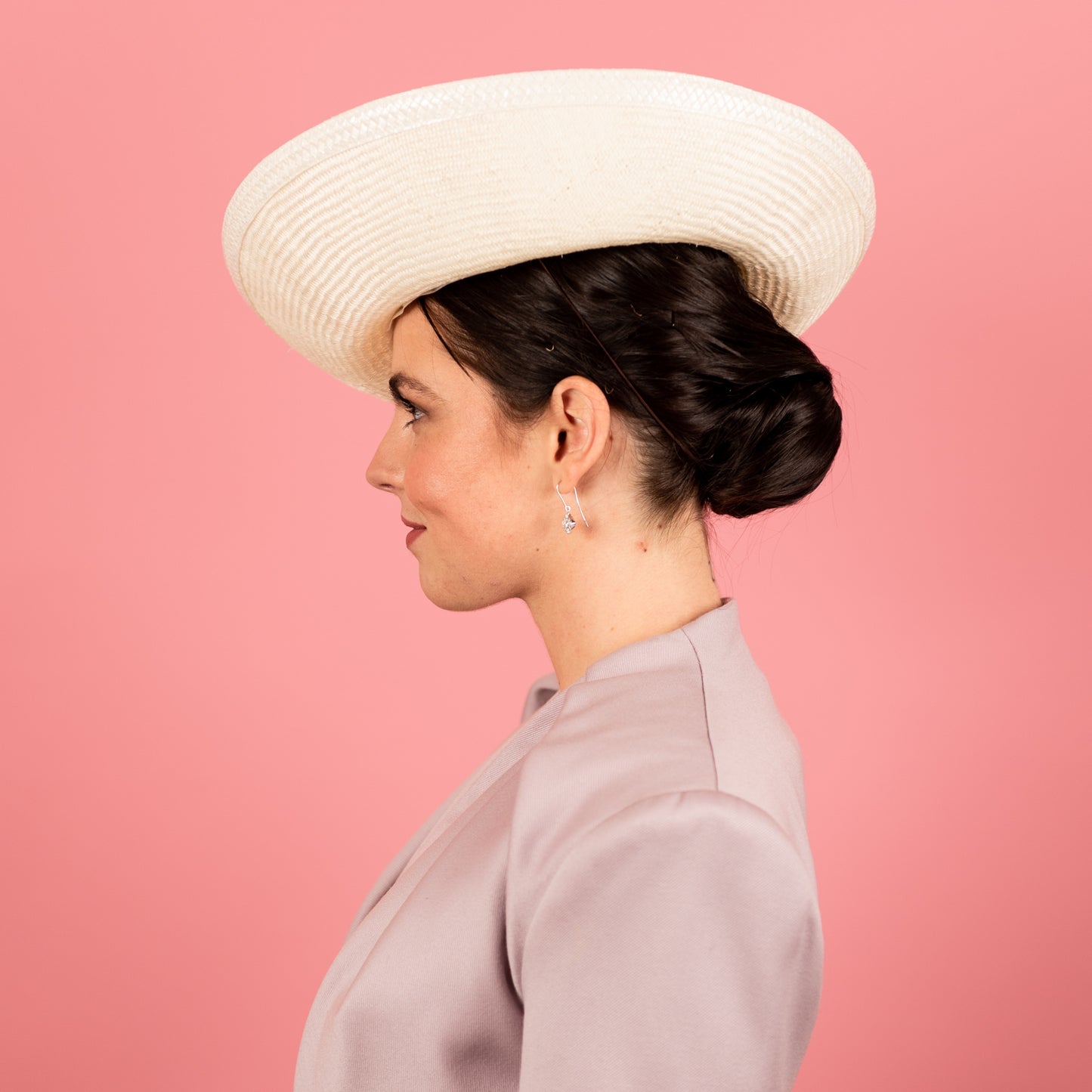 Mila Upturned Brimmed Straw Hat with Knotted Straw Braid Trim in Ivory