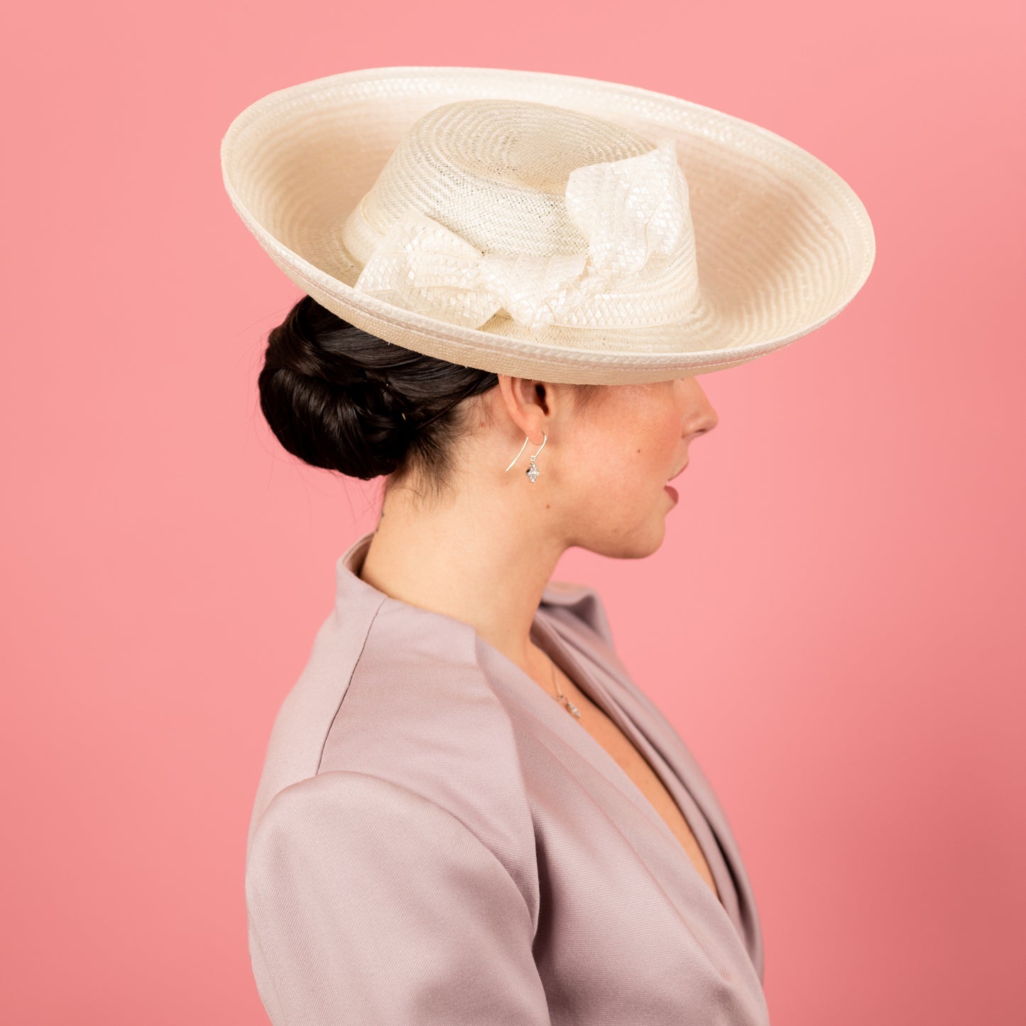 Mila Upturned Brimmed Straw Hat with Knotted Straw Braid Trim in Ivory