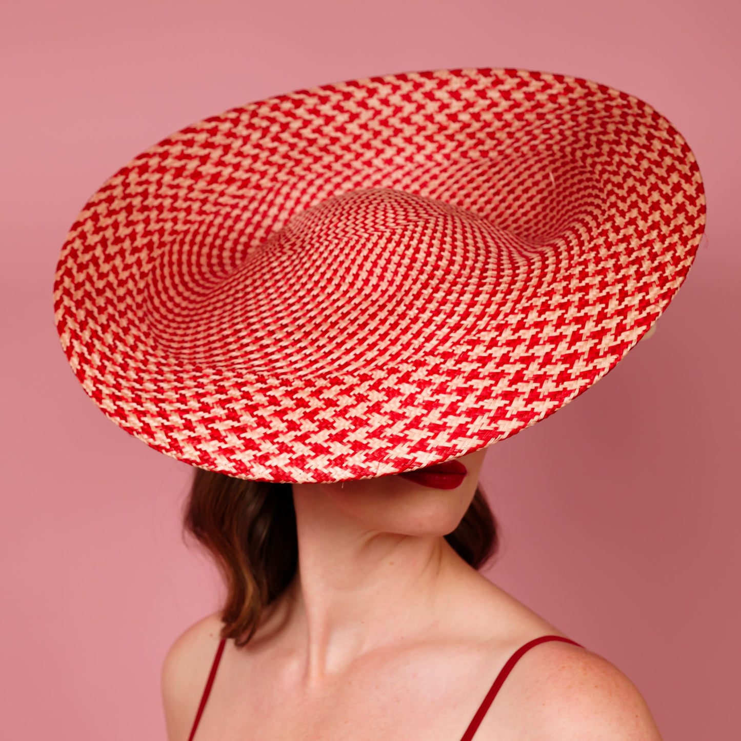 Monica large saucer in red and cream with cream silk poppy flower trim
