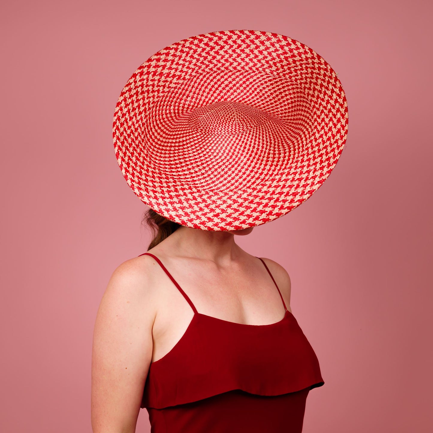 Monica large saucer in red and cream with cream silk poppy flower trim
