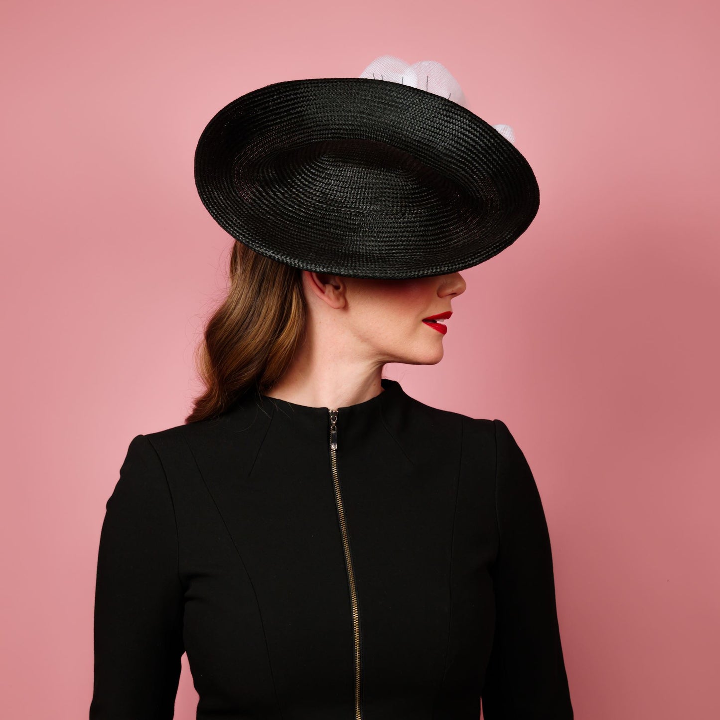 Monique Saucer in Textured Straw Poppy Flower Trim in Black and White