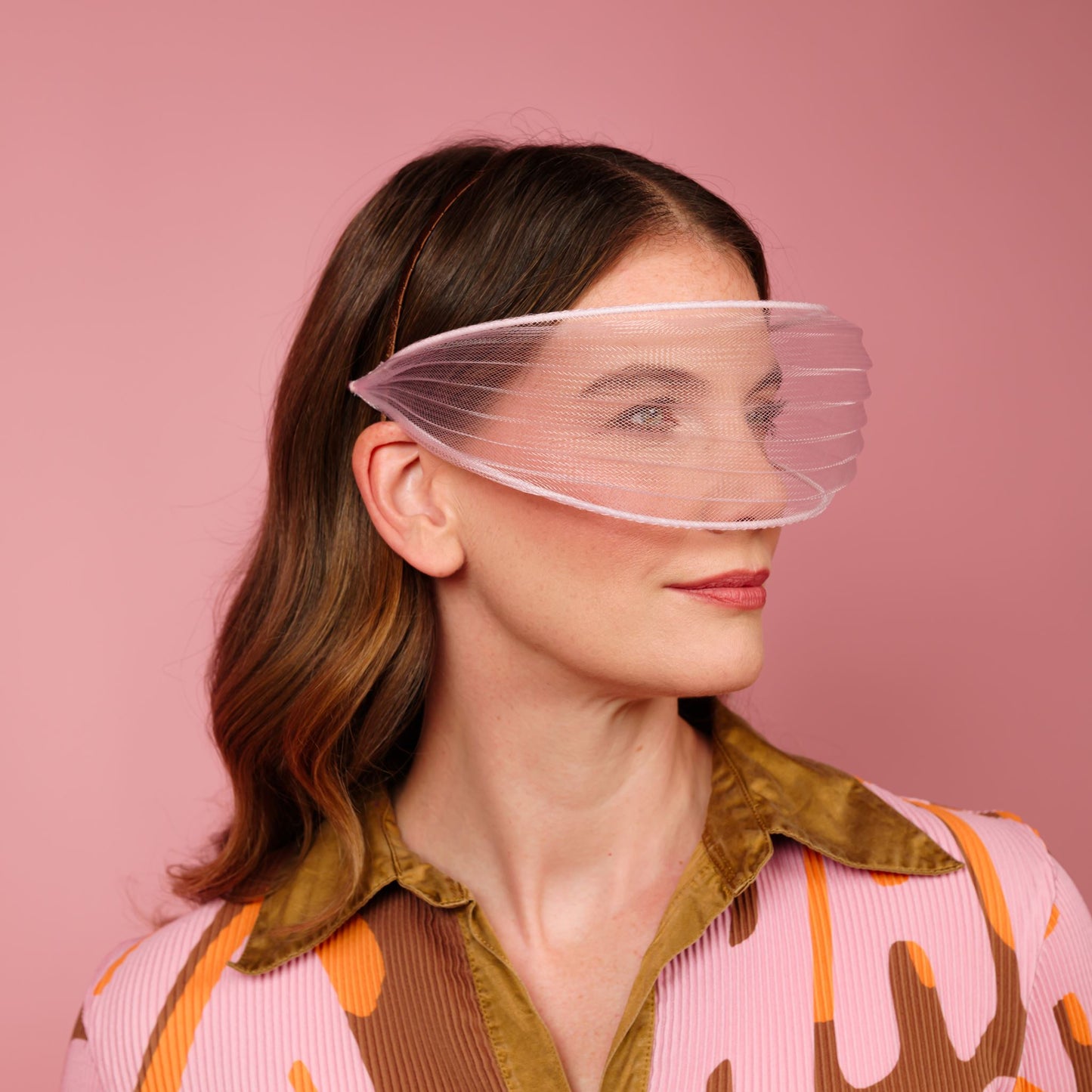 Neve pleated crinoline face veil in pale pink