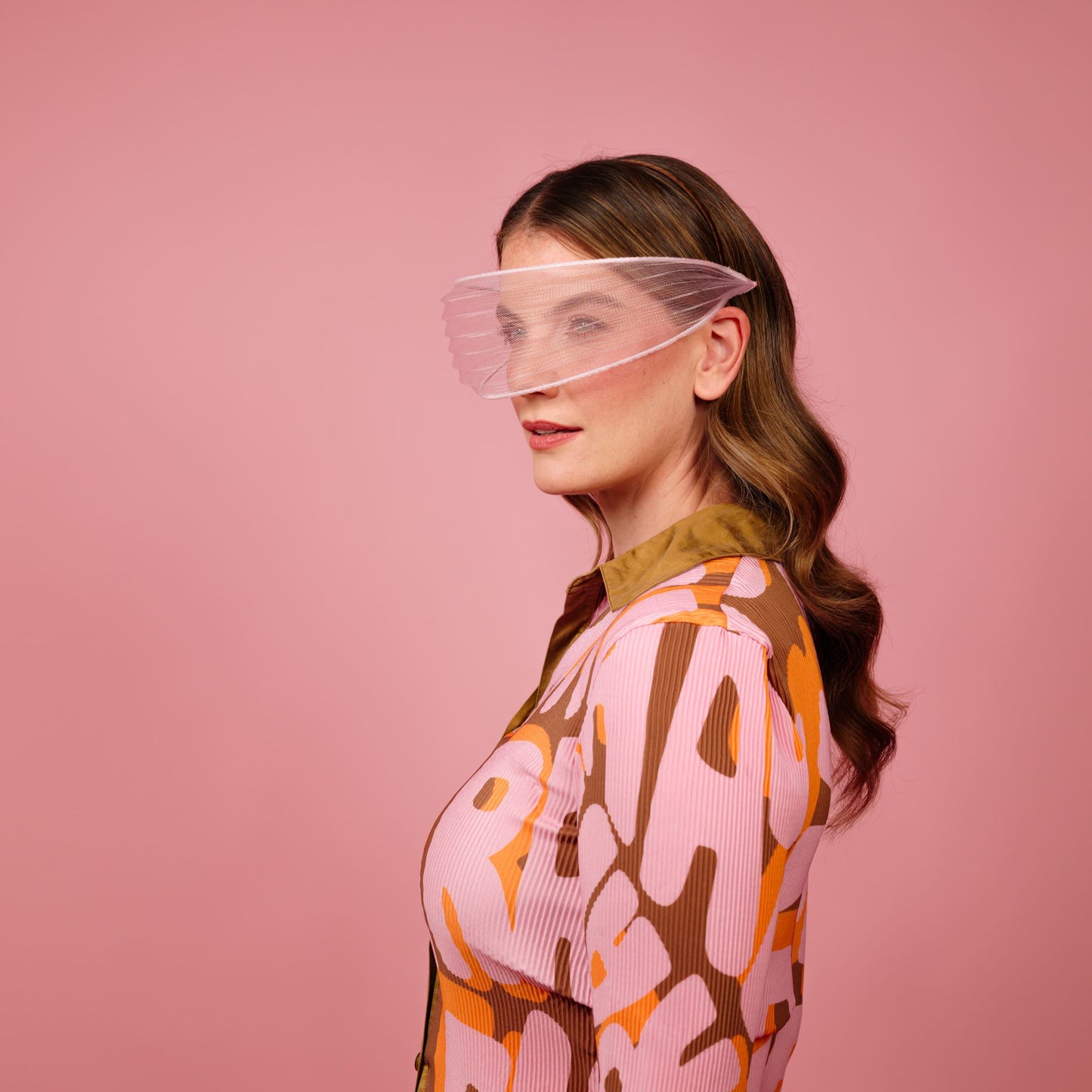 Neve pleated crinoline face veil in pale pink
