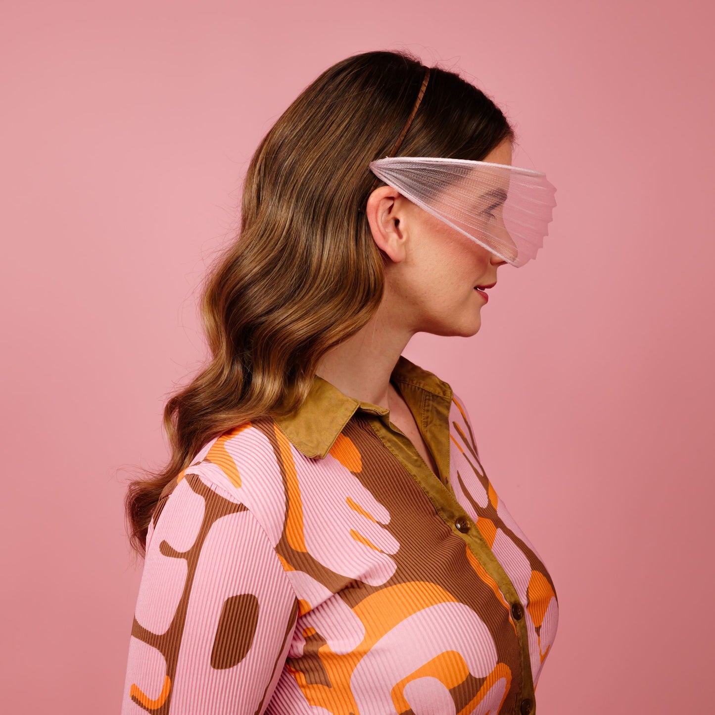 Neve pleated crinoline face veil in pale pink