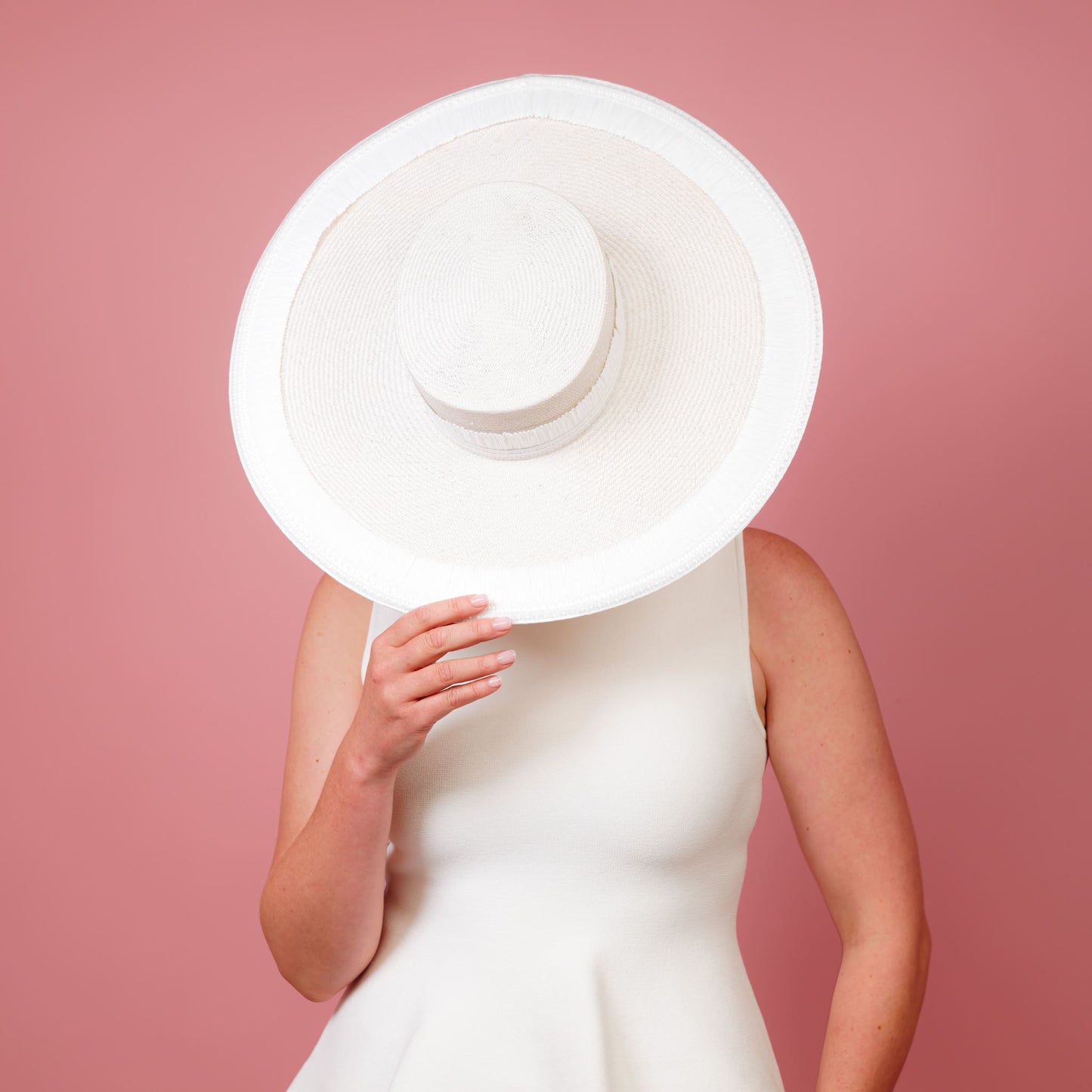 Nimbus large straw boater hat with tassel trim edge and band in white