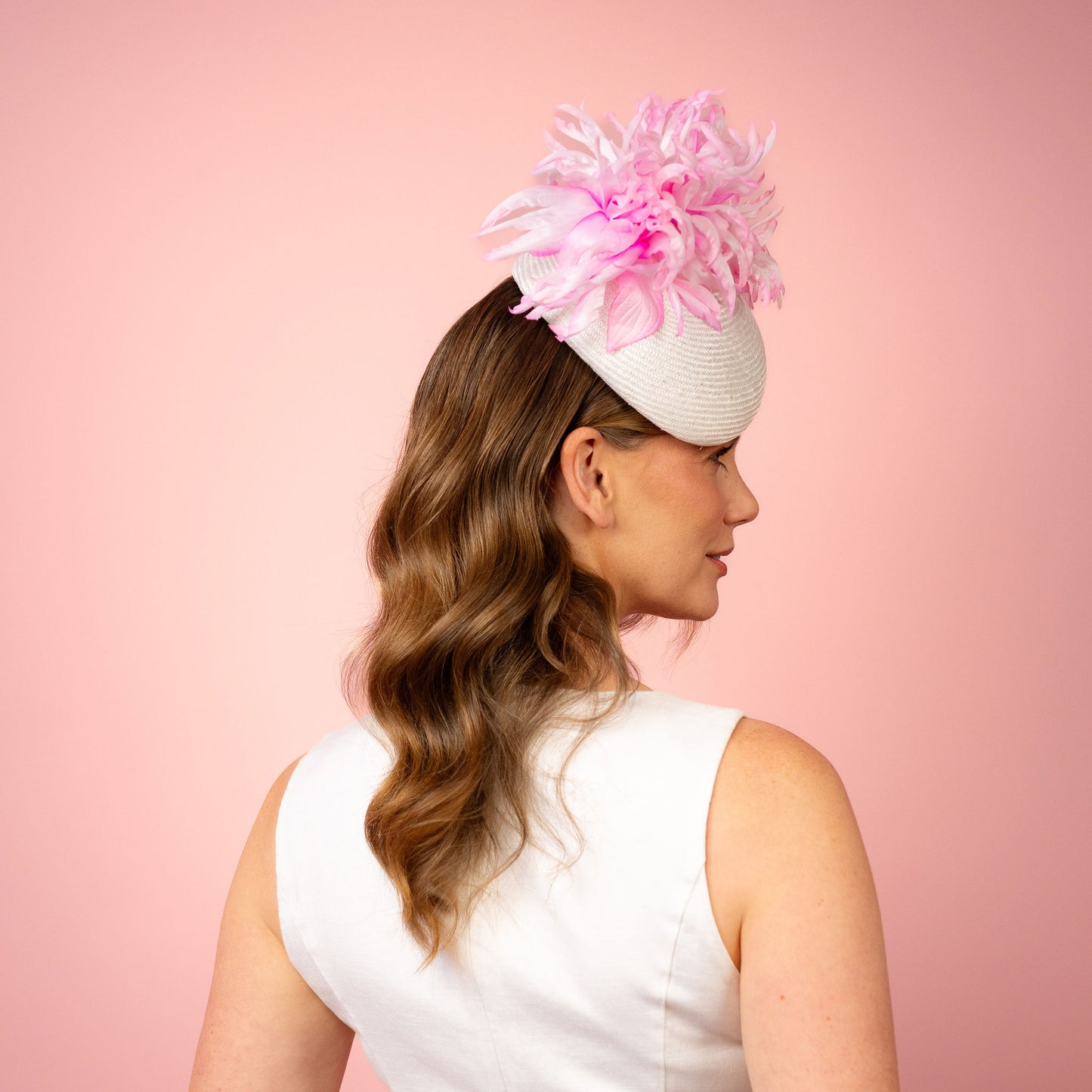 Polina Straw Beret with Silk Flowers in White and Pink Spring Racing Headpiece