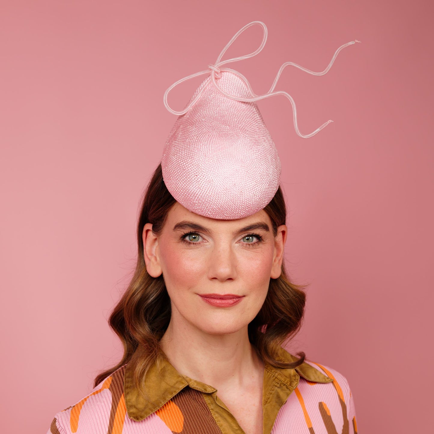 Solace percher headpiece in pink with white floating crinoline bow