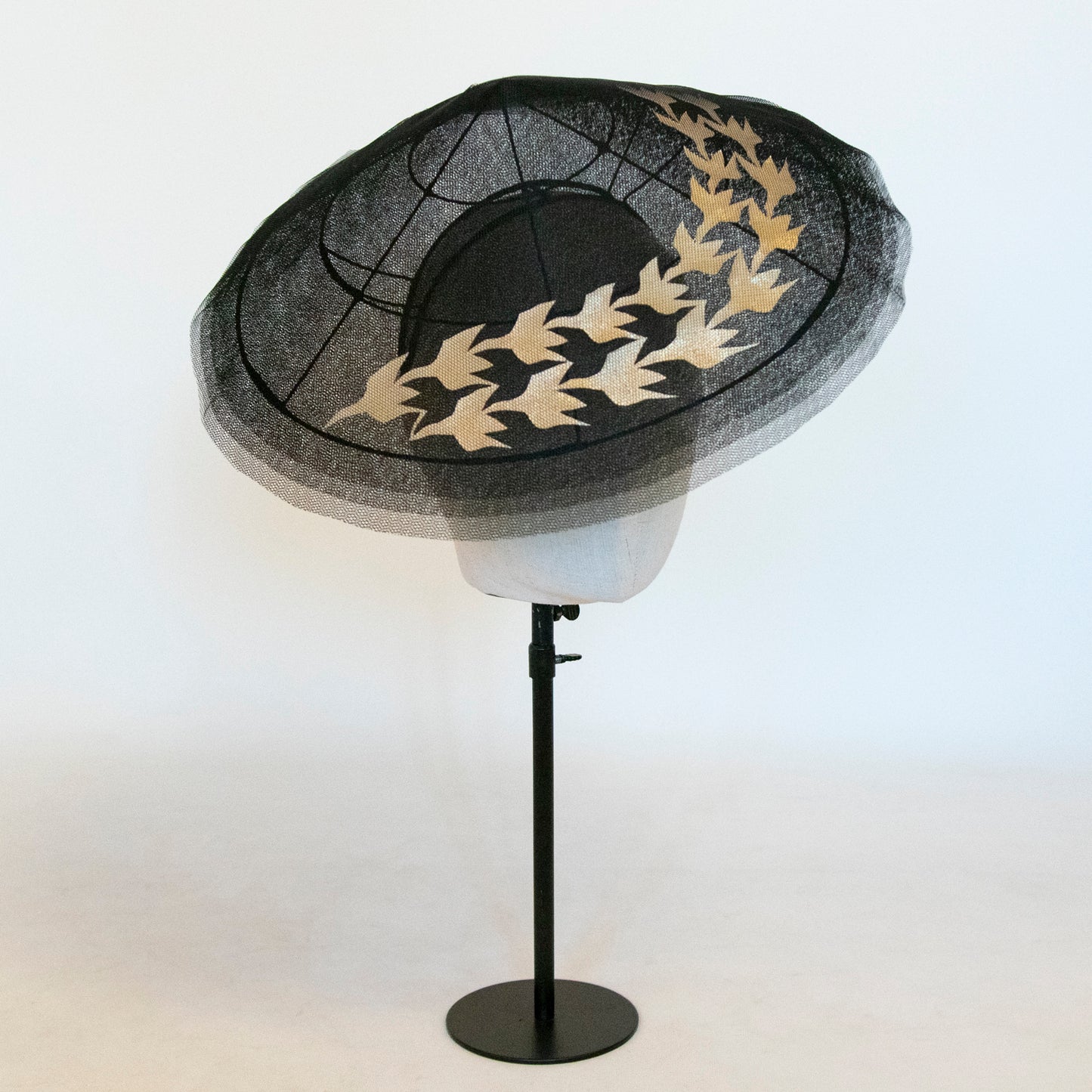 Tesselation in Flight Black Tulle Pitch Shape with Gold Bird Shape