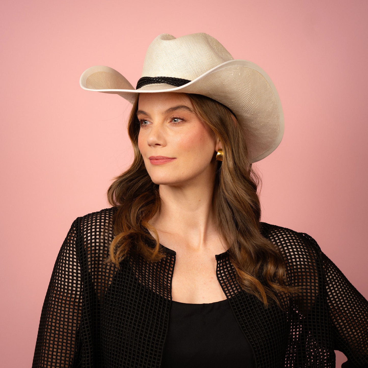 Thea Style Wide Brim hat in Ivory with Black rope trim Spring Racewear Headpiece Spring Racewear Hat