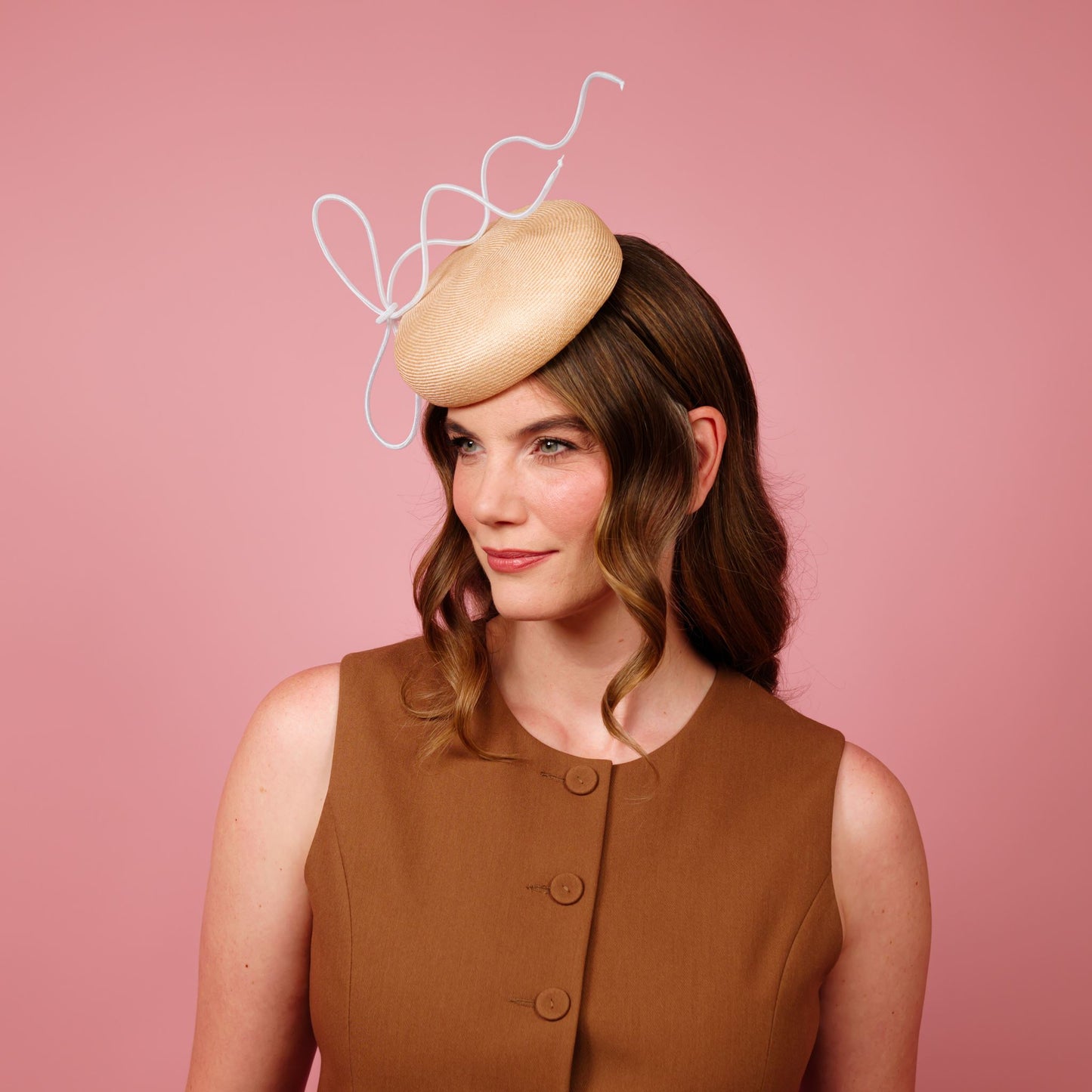 Vespa Straw Button Beret with Floating Crinoline Bow