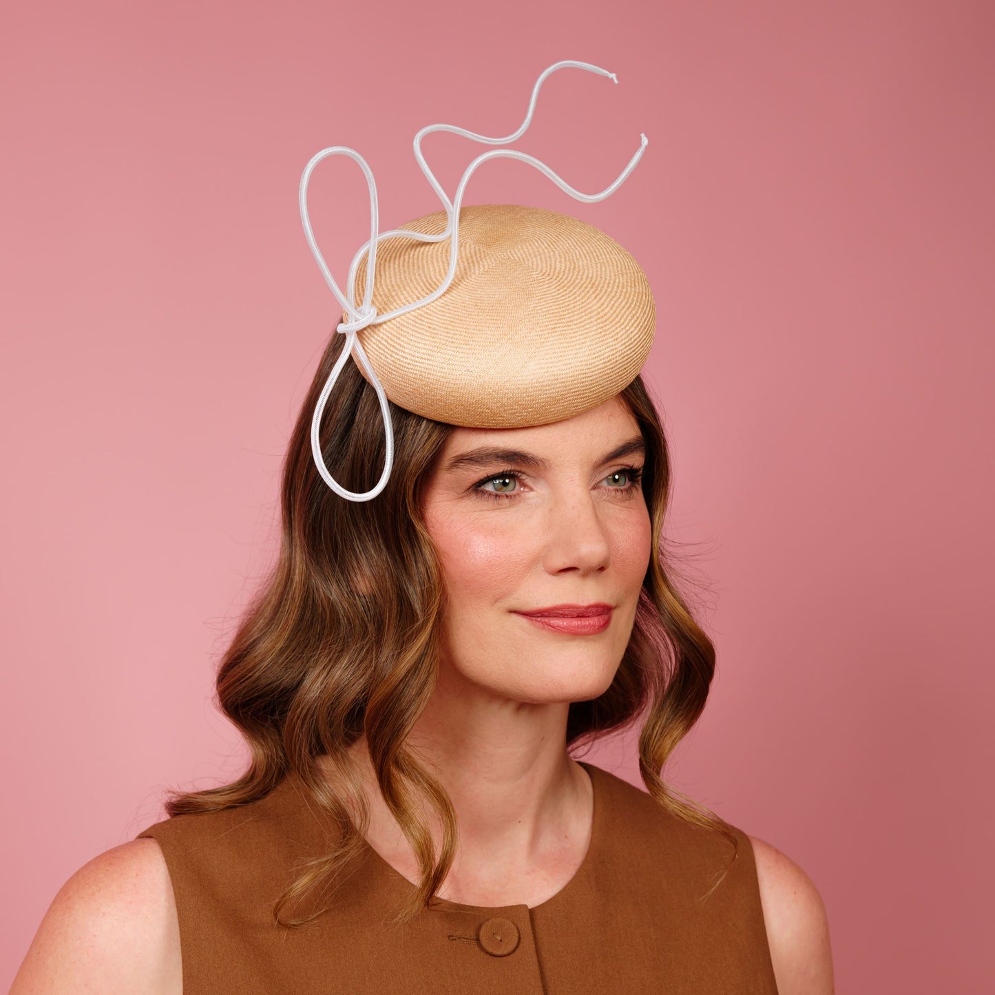 Vespa Straw Button Beret with Floating Crinoline Bow