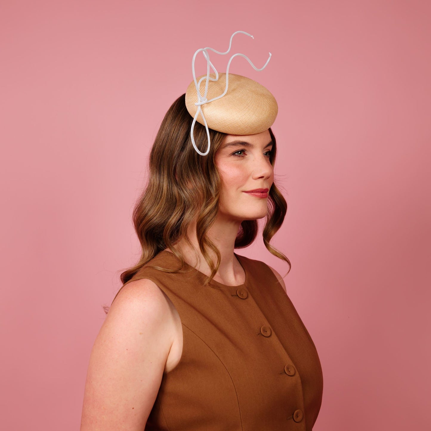 Vespa Straw Button Beret with Floating Crinoline Bow