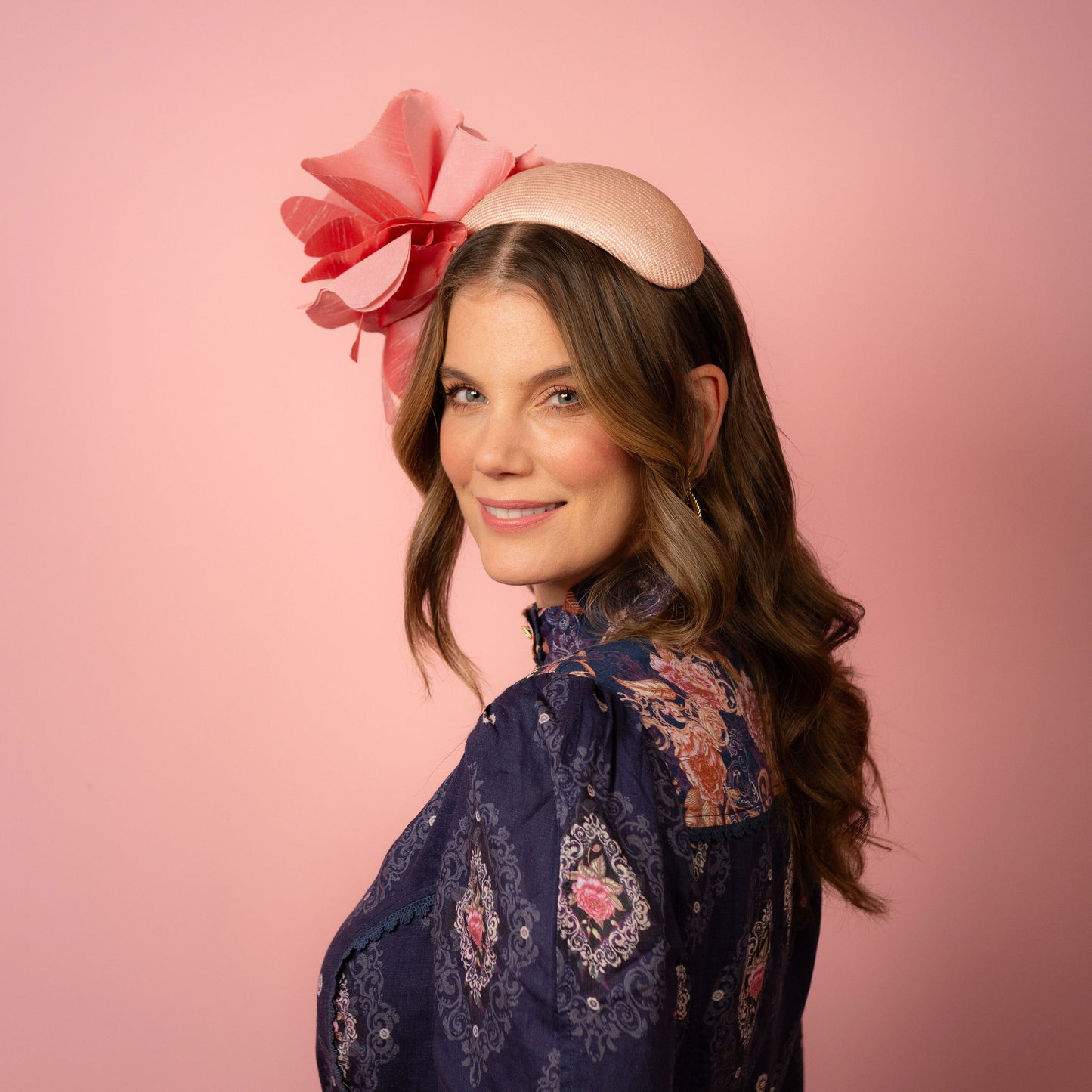 Victoria Headband with Silk Poppy Flowers in Pink Spring Racing Headpiece