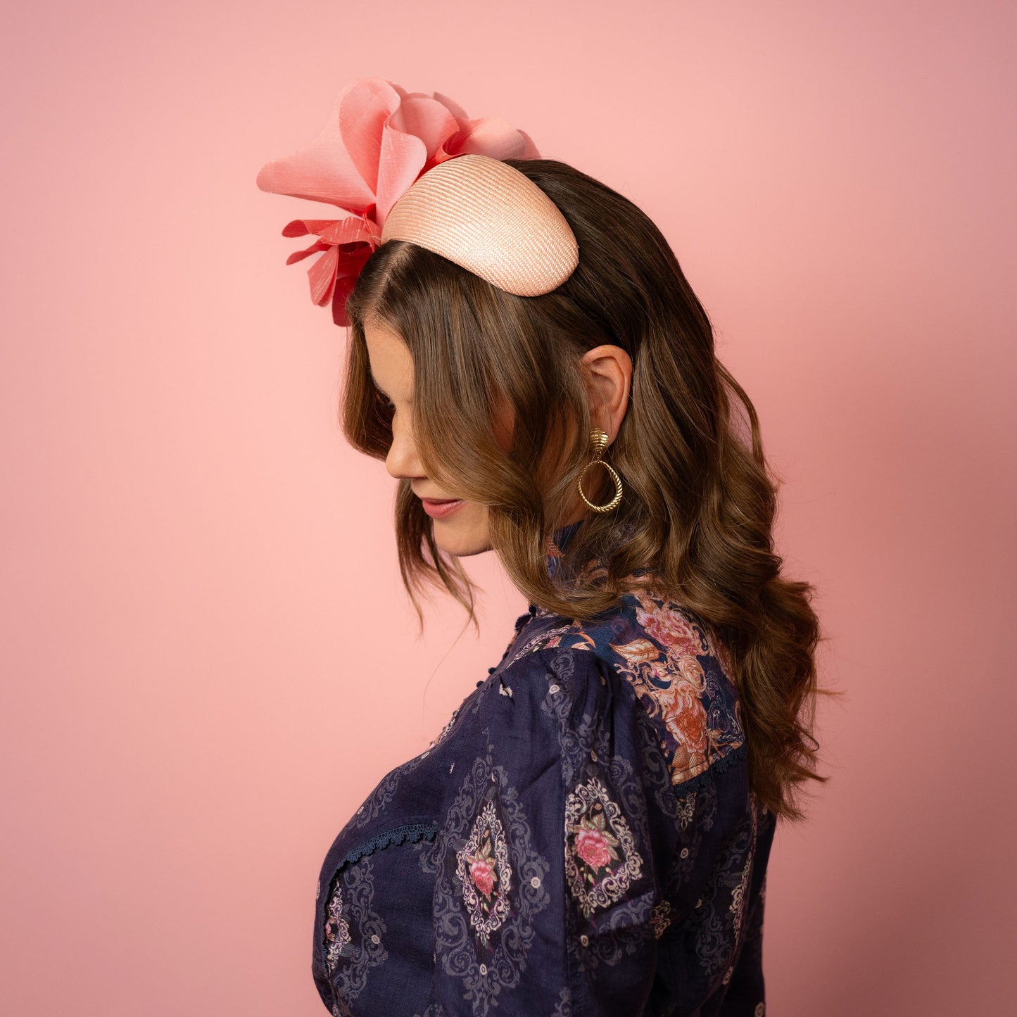 Victoria Headband with Silk Poppy Flowers in Pink Spring Racing Headpiece