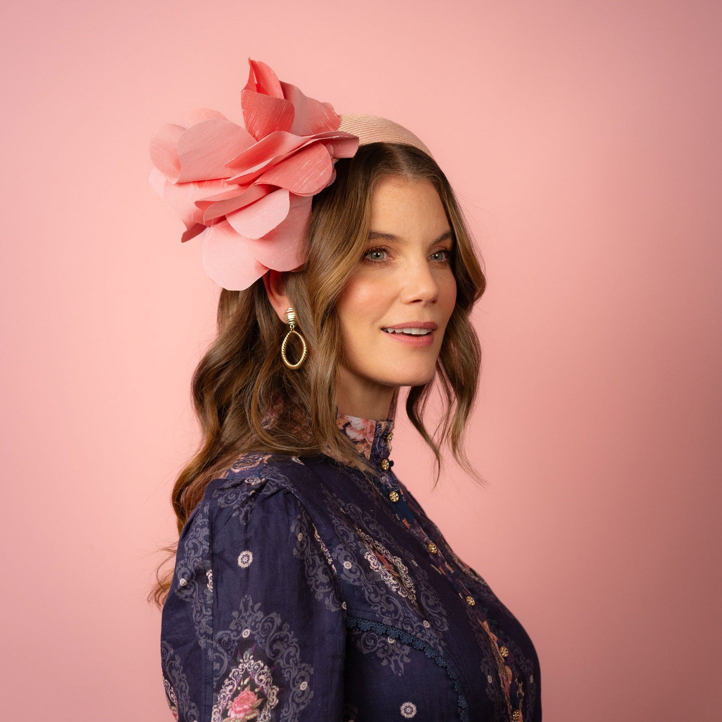 Victoria Headband with Silk Poppy Flowers in Pink Spring Racing Headpiece