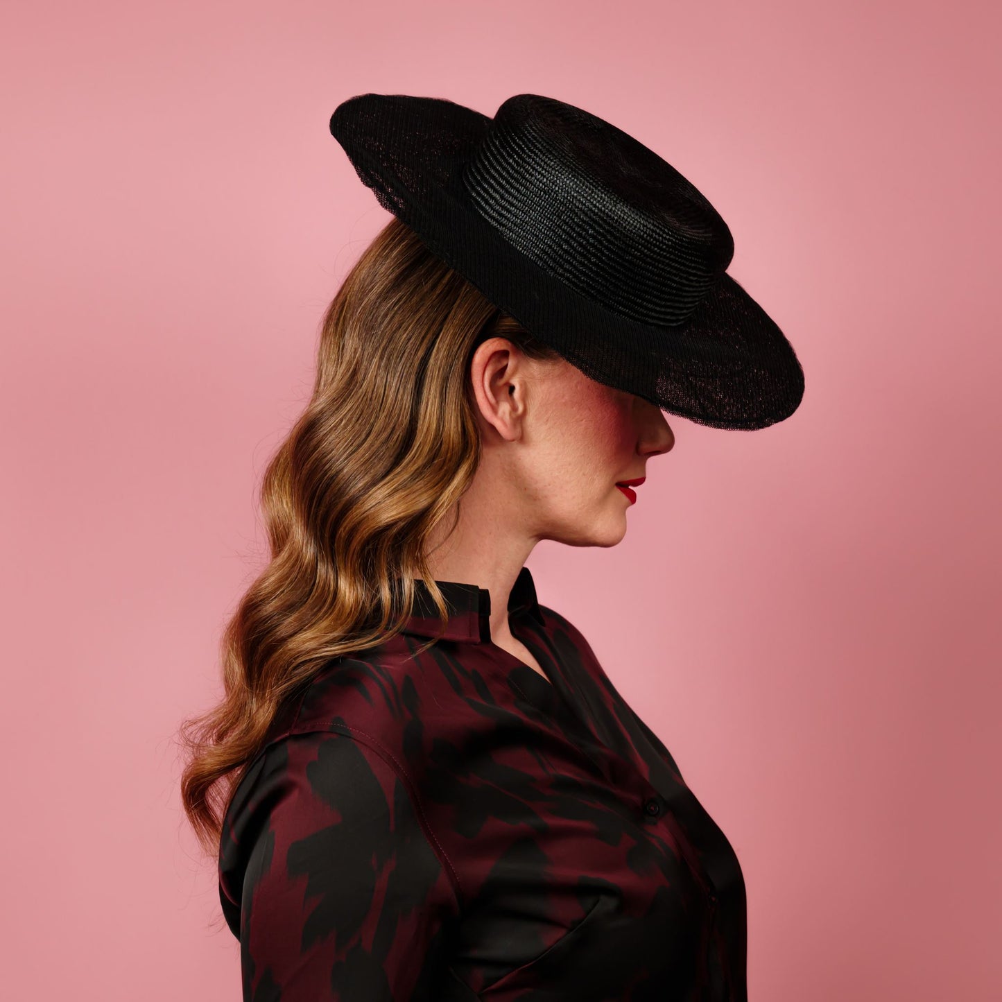 Zora Boater with curved straw crown and tulle brim
