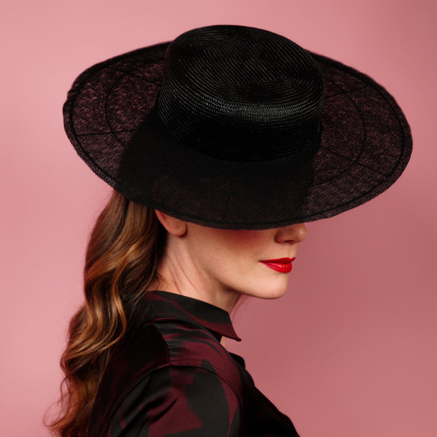 Zora Boater with curved straw crown and tulle brim
