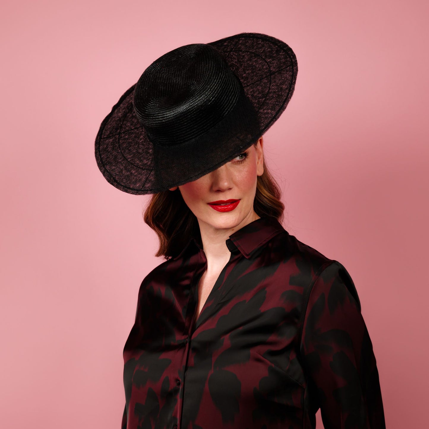 Zora Boater with curved straw crown and tulle brim