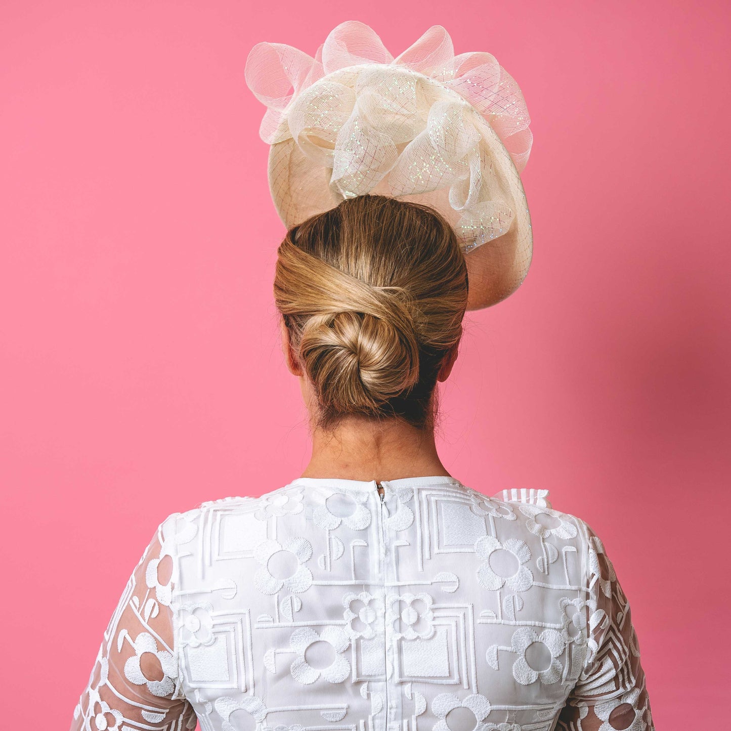 Addison Headpiece with Crinoline draped trim cream