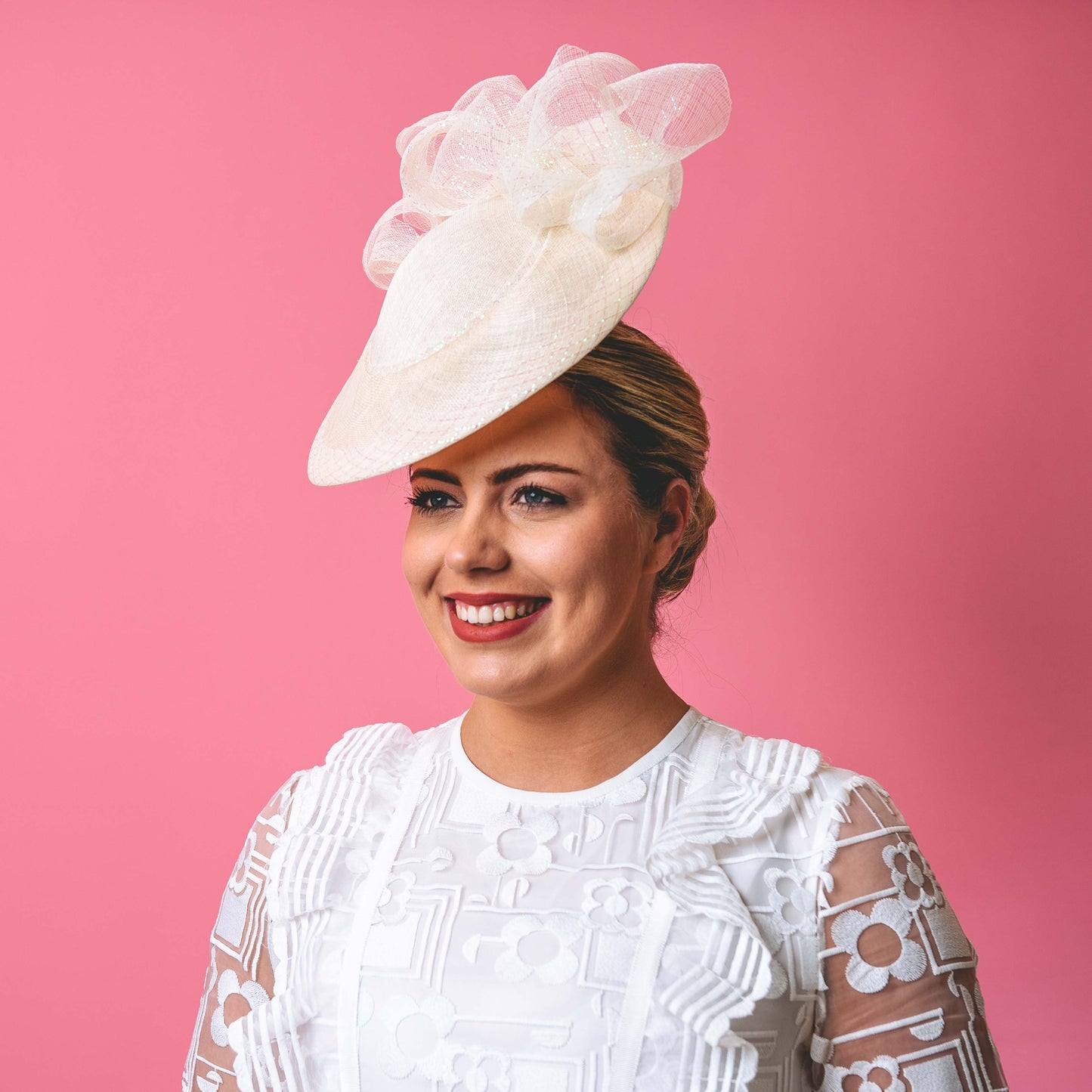 Addison Headpiece with Crinoline draped trim cream