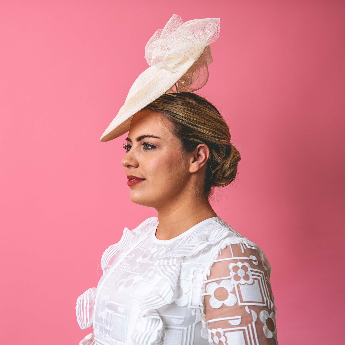 Addison Headpiece with Crinoline draped trim cream