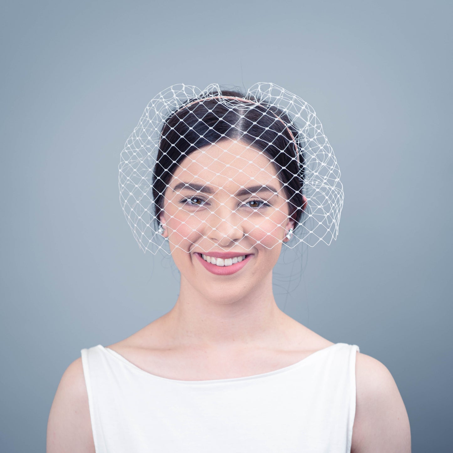 All of Me bridal birdcage veil on headband in ivory veiling