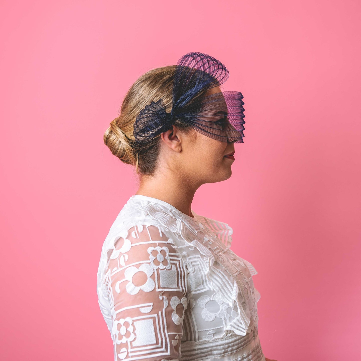 Crazy Little Thing Called Love pleated veil headpiece in Navy