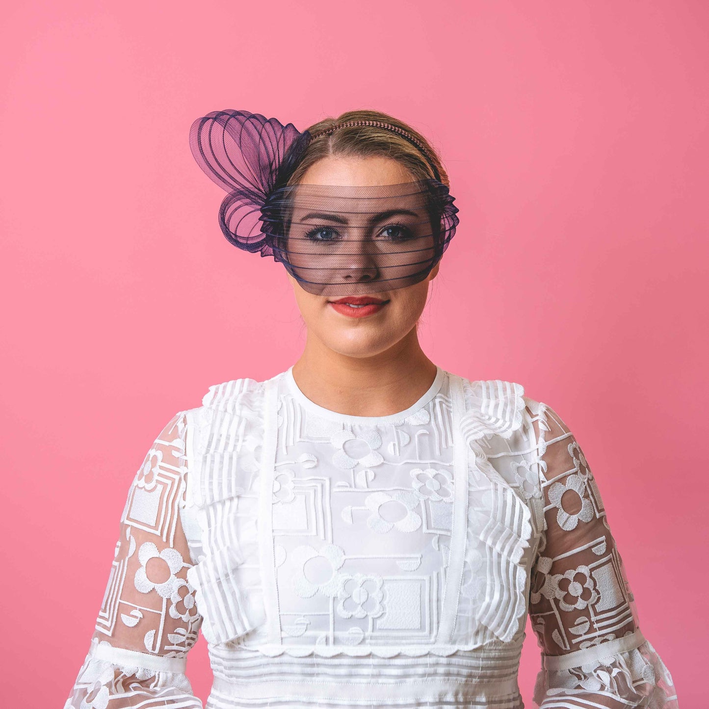 Crazy Little Thing Called Love pleated veil headpiece in Navy
