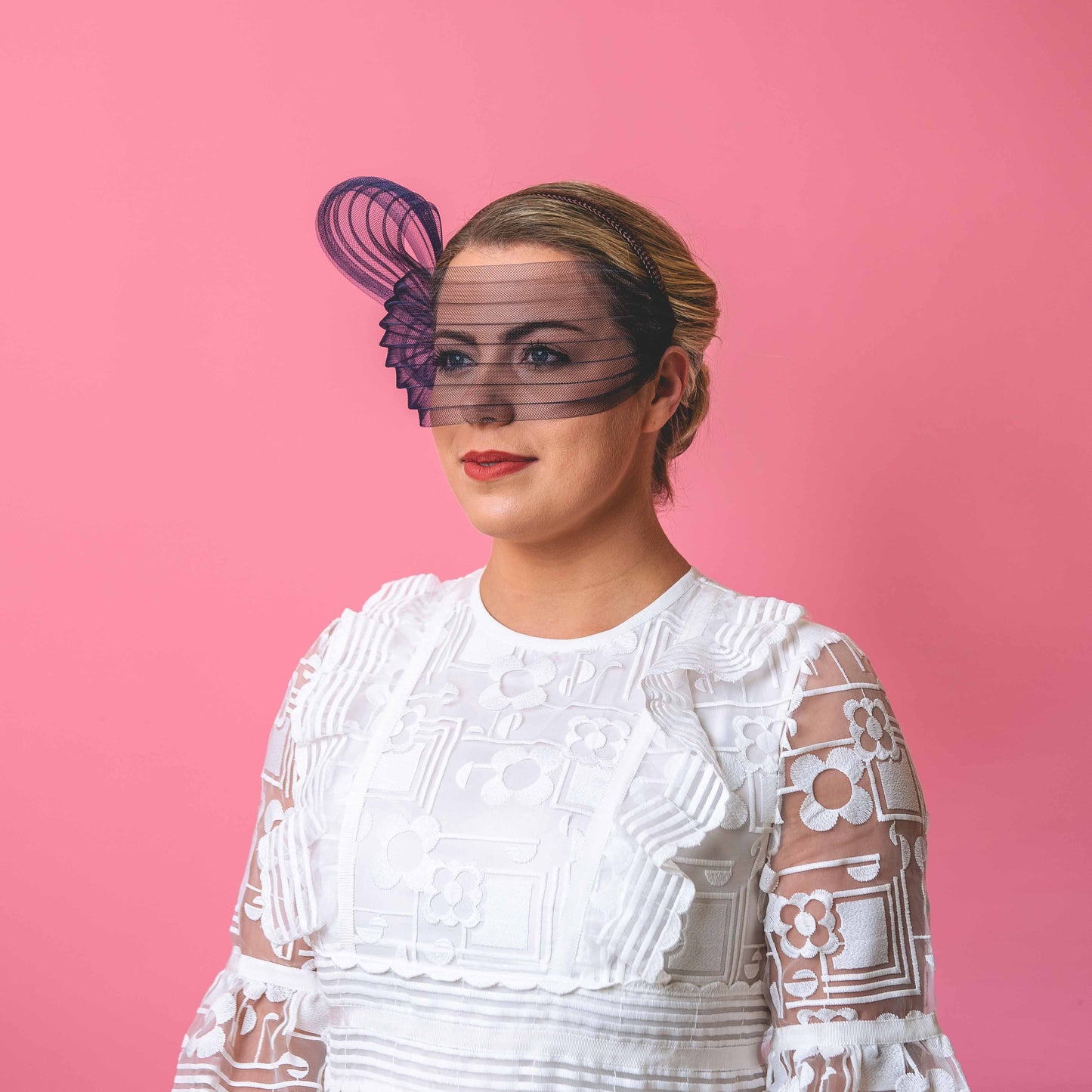 Crazy Little Thing Called Love pleated veil headpiece in Navy