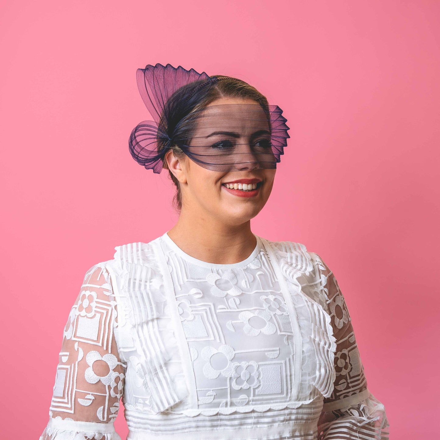 Crazy Little Thing Called Love pleated veil headpiece in Navy