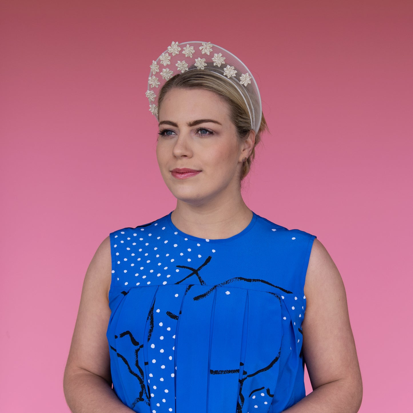 Cygnus Crinoline Halo Headband with star trim in Cream