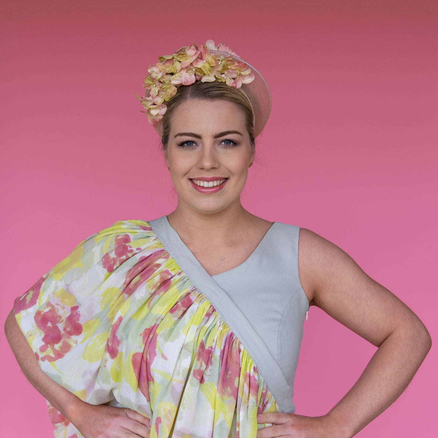 Frankie Floral Crinoline Halo Headband in Pink with vintage flowers