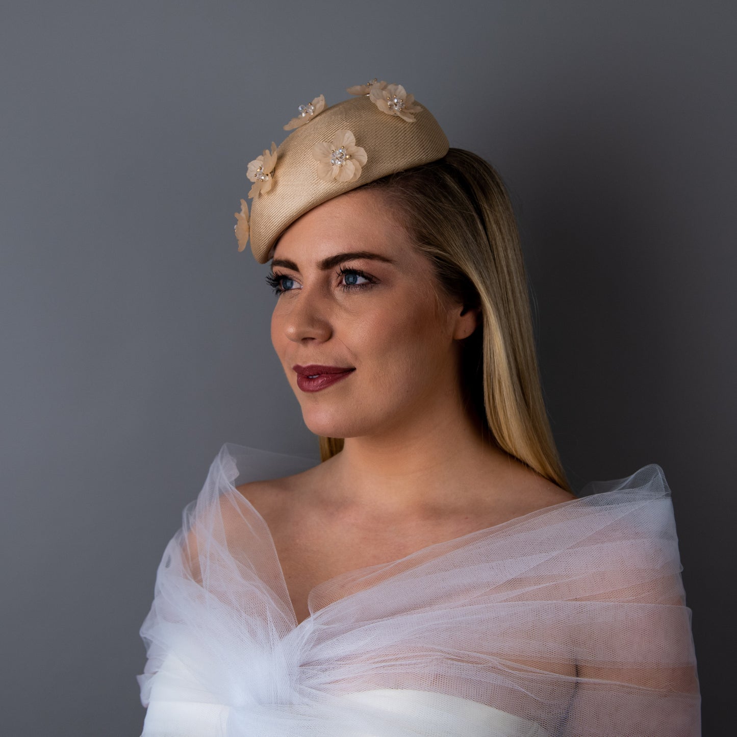 Always and Forever gold beret with floral beaded trim