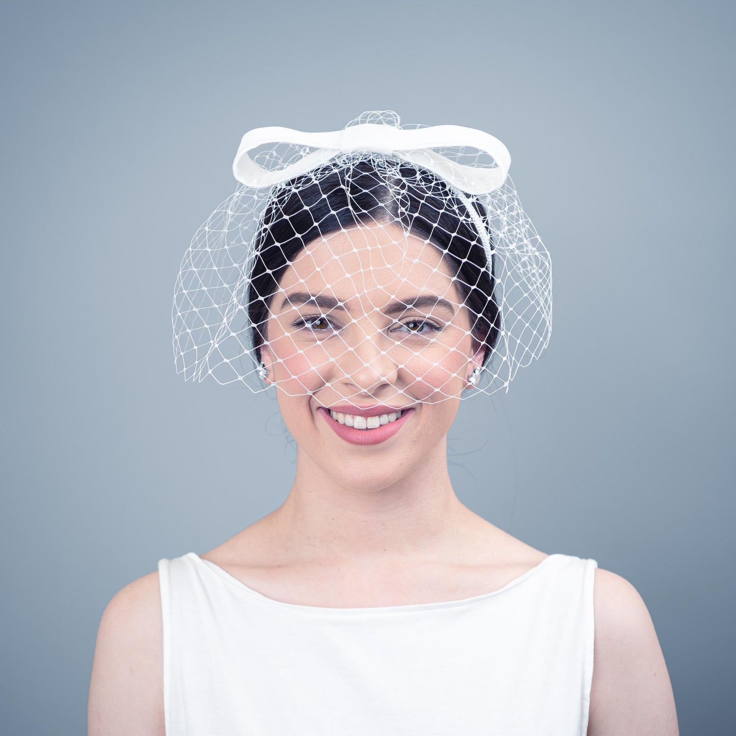 No Other Love white birdcage veil with velvet bow